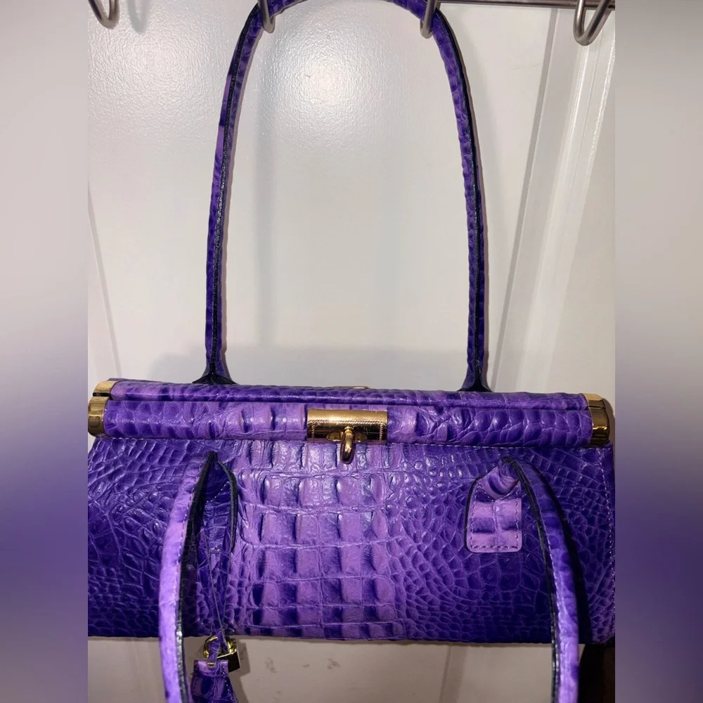 RARE XL Italian Leather Croc Doctor Bag - Electric Amethyst - Picture 8 of 16